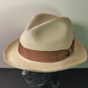 Goorin Bros Hat Size Medium Beige Straw Woven Fedora Ribbon